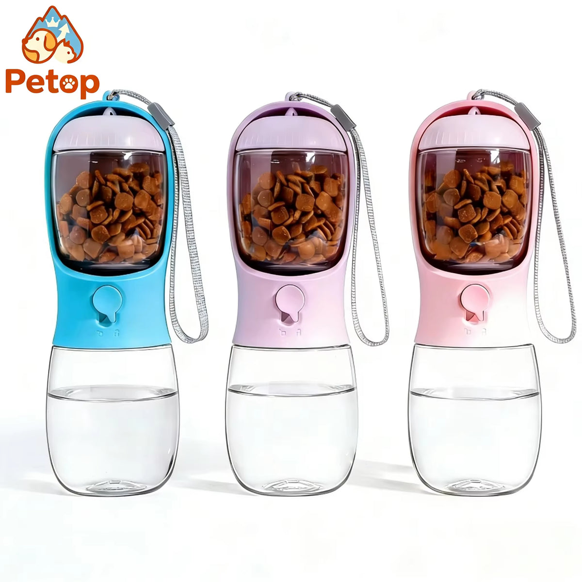 Petop 3-In-1 Portable Pet Water Bottle Food Container Activated Carbon Filter Leakproof Waterproof Plastic Solid Food Grade BPA